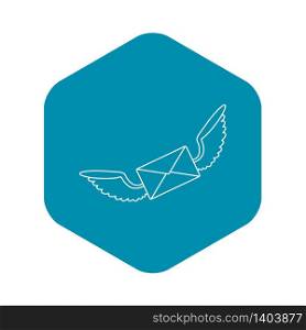 Winged mail envelope icon. Outline illustration of winged mail envelope vector icon for web. Winged mail envelope icon, outline style