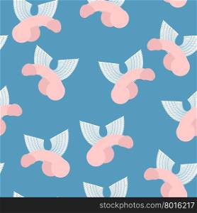 Winged penis seamless pattern. Vector background of dildos with wings&#xA;