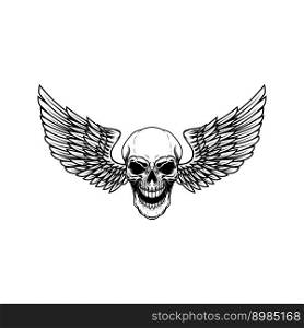 Winged skull . Design element for emblem, sign, badge, logo. Vector illustration