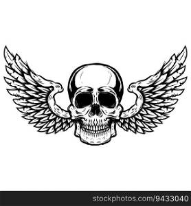 Winged skull . Design element for emblem, sign, badge, logo. Vector illustration