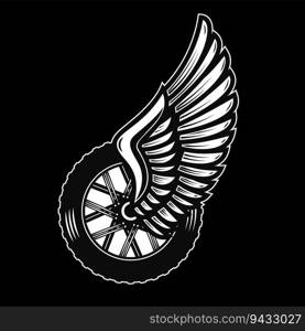 Winged wheel in monochrome style. Design element for logo, label, sign, emblem. Vector illustration