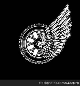 Winged wheel in monochrome style. Design element for logo, label, sign, emblem. Vector illustration