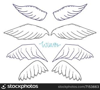 Wings design elements. Vector illustration. Collection of angel wings birds or angels. Wings design elements. Vector illustration. Collection of angel wings birds or angels.