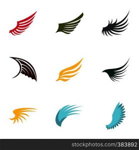 Wings icons set. Flat illustration of 9 wings vector icons for web. Wings icons set, flat style