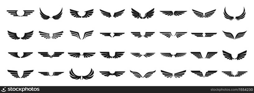 Wings icons set. Simple set of wings vector icons for web design on white background. Wings icons set, simple style