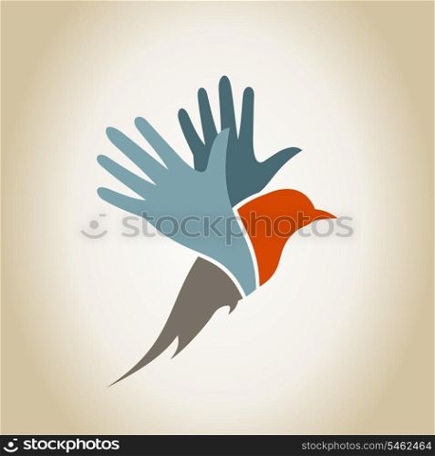 Wings of a bird in the form of a hand. A vector illustration