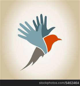 Wings of a bird in the form of a hand. A vector illustration