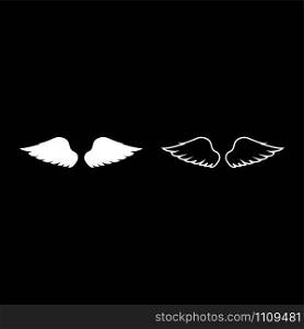 Wings of bird devil angel Pair of spread out animal part Fly concept Freedom idea icon outline set white color vector illustration flat style simple image