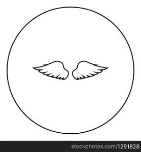 Wings of bird devil angel Pair of spread out animal part Fly concept Freedom idea icon in circle round outline black color vector illustration flat style simple image. Wings of bird devil angel Pair of spread out animal part Fly concept Freedom idea icon in circle round outline black color vector illustration flat style image