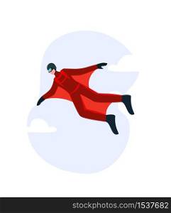 Wingsuit man. The concept of a special wing suit, creating an aerodynamic profile, a kind of parachuting. Illustration of adrenaline speed, flight, jumping.. Wingsuit man. The concept of a special wing suit