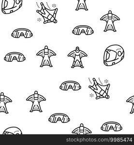 Wingsuiting Sport Vector Seamless Pattern Thin Line Illustration. Wingsuiting Sport Vector Seamless Pattern