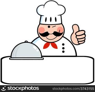 Winked Chef Logo Banner With Platter Showing Thumbs Up