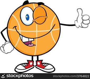 Winking BasketBall Cartoon Character Holding A Thumb Up