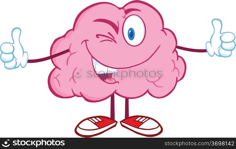 Winking Brain Cartoon Character Giving A Thumb Up