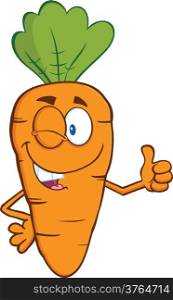 Winking Carrot Cartoon Character Holding A Thumb Up