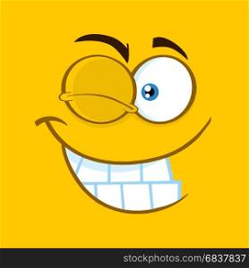 Winking Cartoon Square Emoticons With Smiling Expression. Illustration With Yellow Background