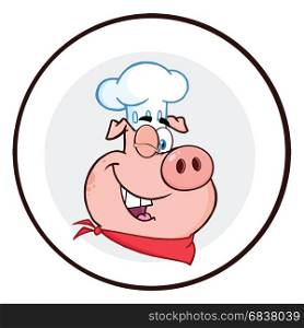 Winking Chef Pig Face Cartoon Mascot Character Circle Banner. Illustration Isolated On White Background