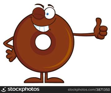 Winking Chocolate Donut Cartoon Character Giving A Thumb Up