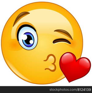 Winking Emoji emoticon face blowing a kiss with red heart