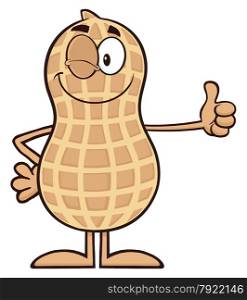 Winking Peanut Cartoon Character Giving A Thumb Up