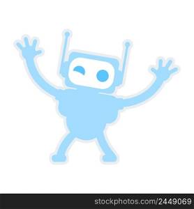Winking robot with open arms semi flat color vector character. Posing figure. Positive hero. Full body personage on white. Simple cartoon style illustration for web graphic design and animation. Winking robot with open arms semi flat color vector character