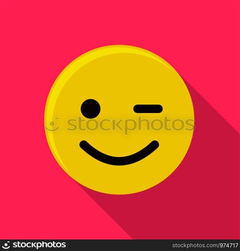 Winking smiling emoticon icon. Flat illustration of winking smiling emoticon vector icon for web. Winking smiling emoticon icon, flat style
