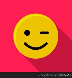 Winking smiling emoticon icon. Flat illustration of winking smiling emoticon vector icon for web. Winking smiling emoticon icon, flat style