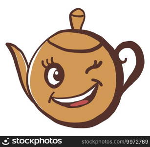 Winking tea pot, illustration, vector on white background