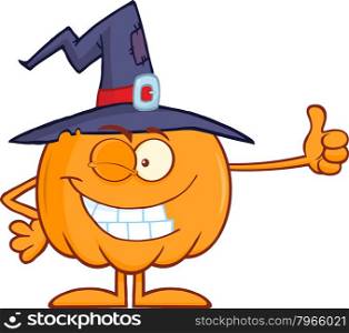 Winking Witch Pumpkin Character Holding A Thumb Up