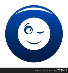 Winks smile icon vector blue circle isolated on white background . Winks smile icon blue vector