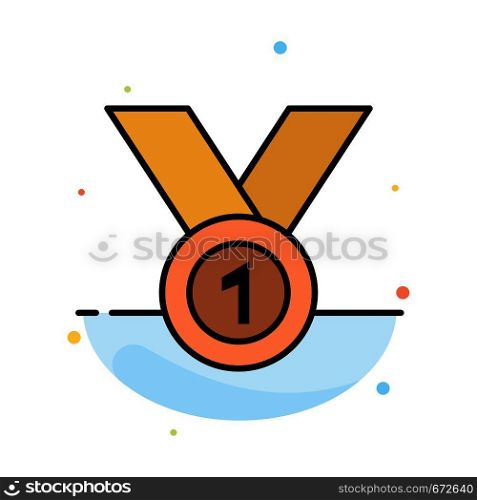 Winner, Achieve, Award, Leader, Medal, Ribbon, Win Abstract Flat Color Icon Template