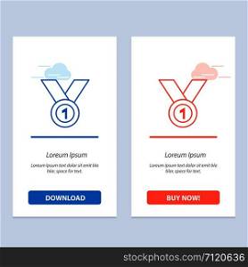 Winner, Achieve, Award, Leader, Medal, Ribbon, Win Blue and Red Download and Buy Now web Widget Card Template