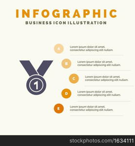 Winner, Achieve, Award, Leader, Medal, Ribbon, Win Solid Icon Infographics 5 Steps Presentation Background