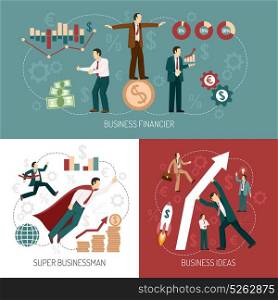 Winner Businessman Flat Icons Banner Square . Financiers investors for successful startup business ideas concept flat icons and banner combination poster isolated vector illustration