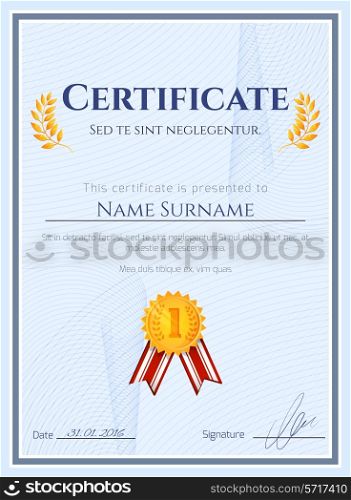 Winner certificate diploma template with seal award decoration vector illustration