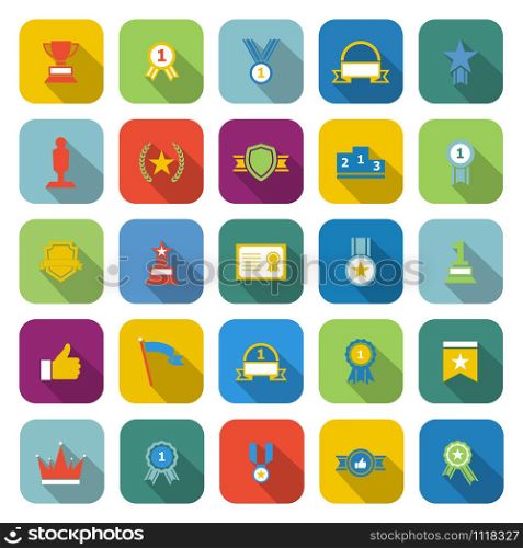 Winner color icons with long shadow, stock vector