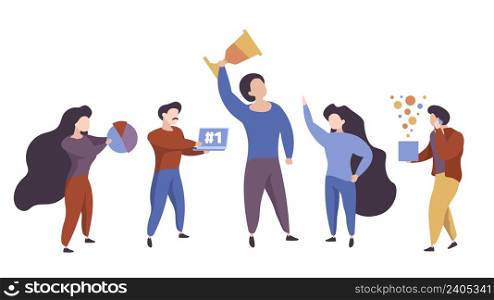 Winner concept. Teamwork and partnership, successful business start up vector characters. Illustration of business winner and success teamwork. Winner concept. Teamwork and partnership, successful business start up vector characters