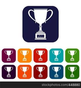 Winner cup icons set vector illustration in flat style In colors red, blue, green and other. Winner cup icons set flat