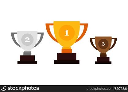 Winner cup. Trophy cup. Gold, Silver and Bronze cups in flat design. Eps10. Winner cup. Trophy cup. Gold, Silver and Bronze cups in flat design