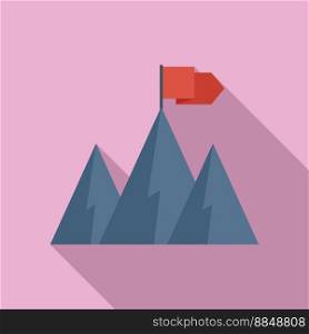 Winner flag on mountain icon flat vector. Top climb. Success career. Winner flag on mountain icon flat vector. Top climb