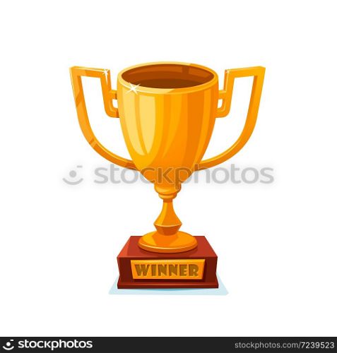 Winner gold cup. First place prize. The winner s goblet. Tropy reward. cartoon style Vector illustration. Winner gold cup. First place prize. The winner s goblet. Tropy reward. cartoon style