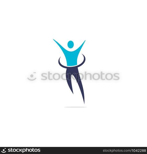 Winner human or Happy Human vector logo design. Champion, goal celebration abstract business logo idea. Hand up man, happy person, win icon.