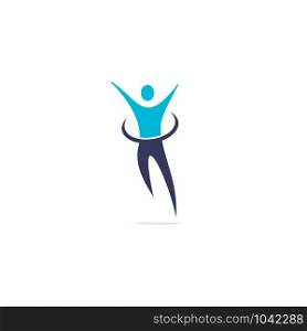 Winner human or Happy Human vector logo design. Champion, goal celebration abstract business logo idea. Hand up man, happy person, win icon.