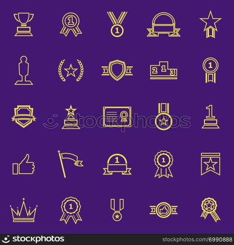 Winner line color icons on purple background, stock vector