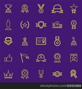 Winner line color icons on purple background, stock vector