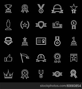 Winner line icons on black background, stock vector
