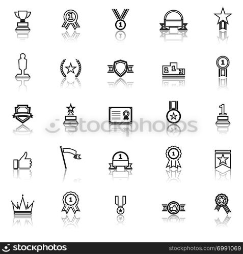 Winner line icons with reflect on white background, stock vector