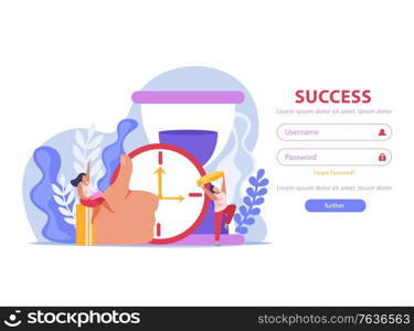 Winner people flat background for website user authentication page with username and password fields and images vector illustration