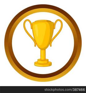 Winner trophy cup vector icon in golden circle, cartoon style isolated on white background. Winner trophy cup vector icon