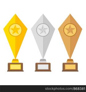Winner trophy gold cups flat vector icons for sports victory concept. Sport award and prize, trophy cup illustration